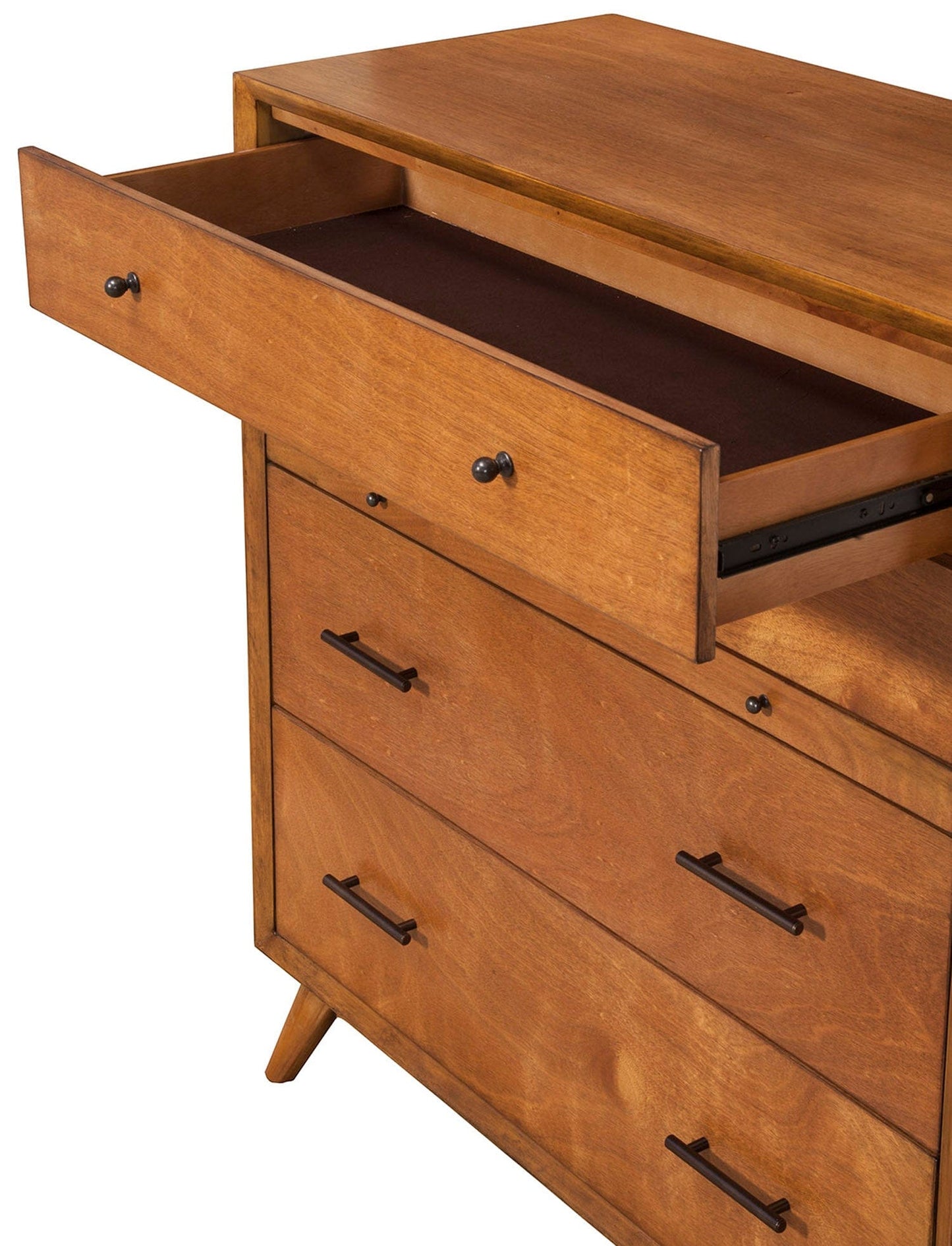 Flynn Mid Century Modern 4 Drawer Multifunction Chest w/Pull Out Tray, Acorn