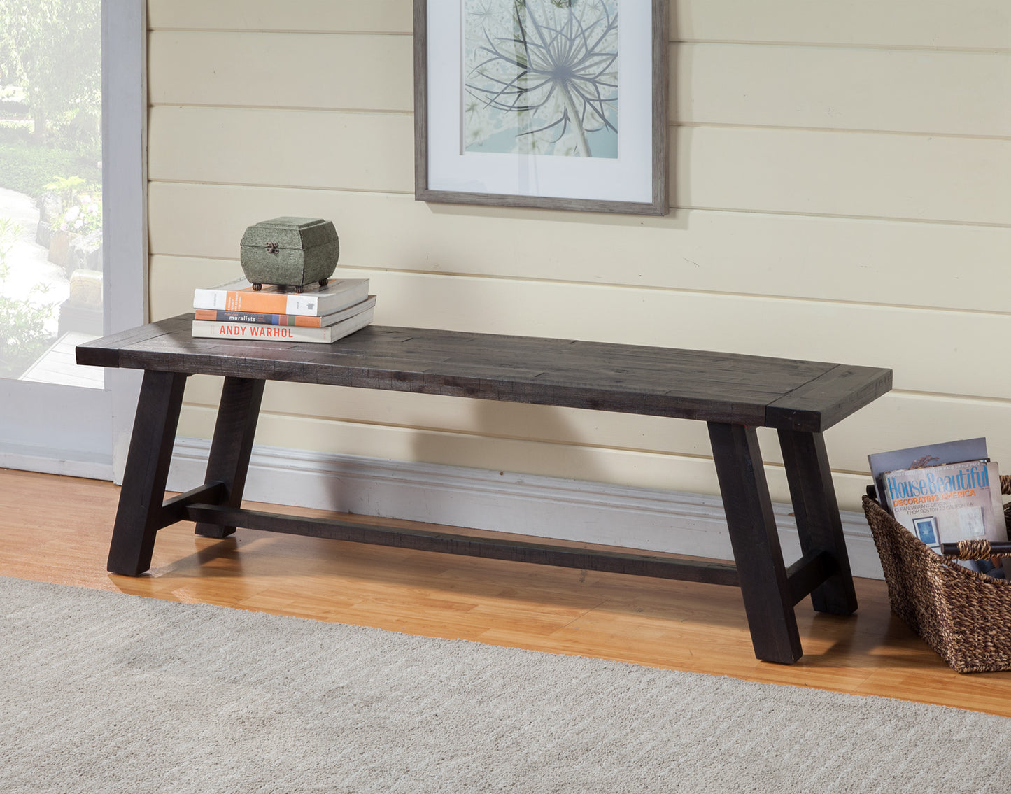 Alpine Furniture Newberry Bench, Dark Salvage Gray