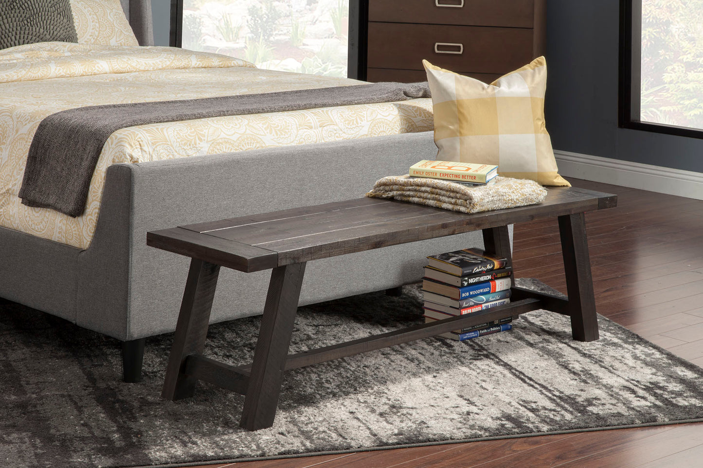 Alpine Furniture Newberry Bench, Dark Salvage Gray