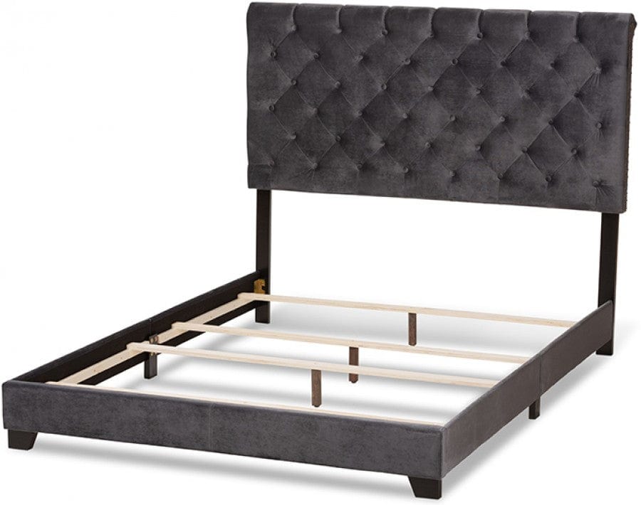 Baxton Studio Queen Candace Luxe and Glamour Dark Grey Velvet Upholstered Bed