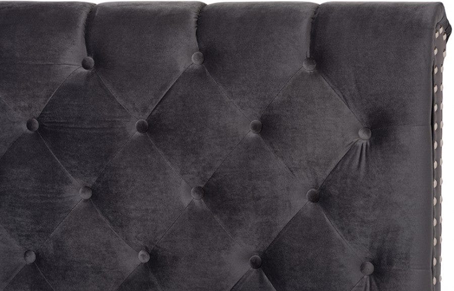 Baxton Studio Queen Candace Luxe and Glamour Dark Grey Velvet Upholstered Bed