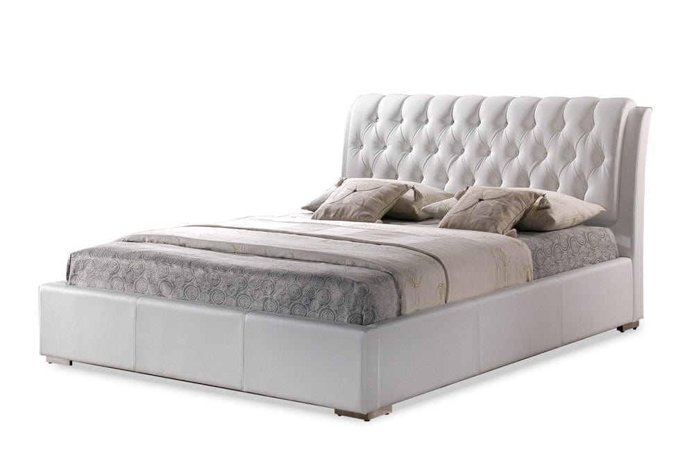Baxton Studio Queen Bianca White Modern Bed with Tufted Headboard