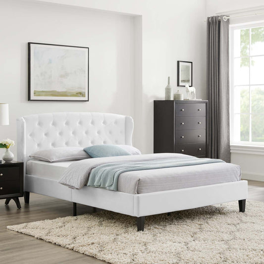 Penelope Queen Tufted Wingback Performance VelvetPlatform Bed