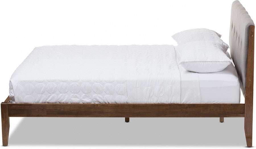 Baxton Studio Leyton Platform Bed, Light Grey Fabric and Medium Brown Finish