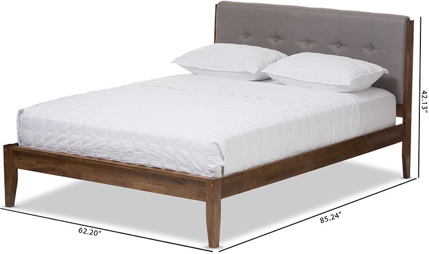 Baxton Studio Leyton Platform Bed, Light Grey Fabric and Medium Brown Finish