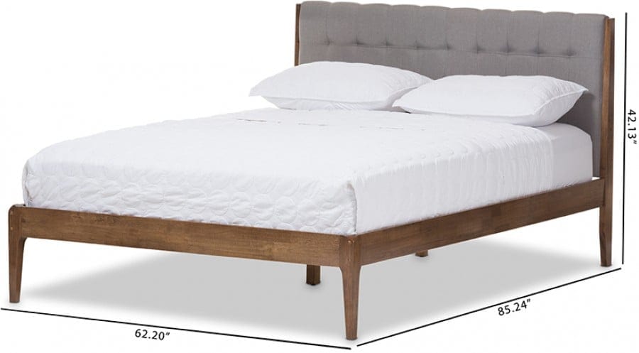 Baxton Studio Clifford Mid-Century Dark Grey Fabric and Medium Brown Finish Wood Queen Size Platform Bed