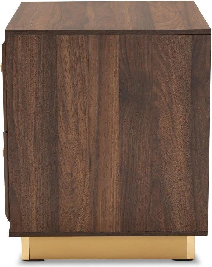 Baxton Studio Cormac Mid-Century Modern Transitional Walnut Brown Finished Wood and Gold Metal 2-Drawer Nightstand