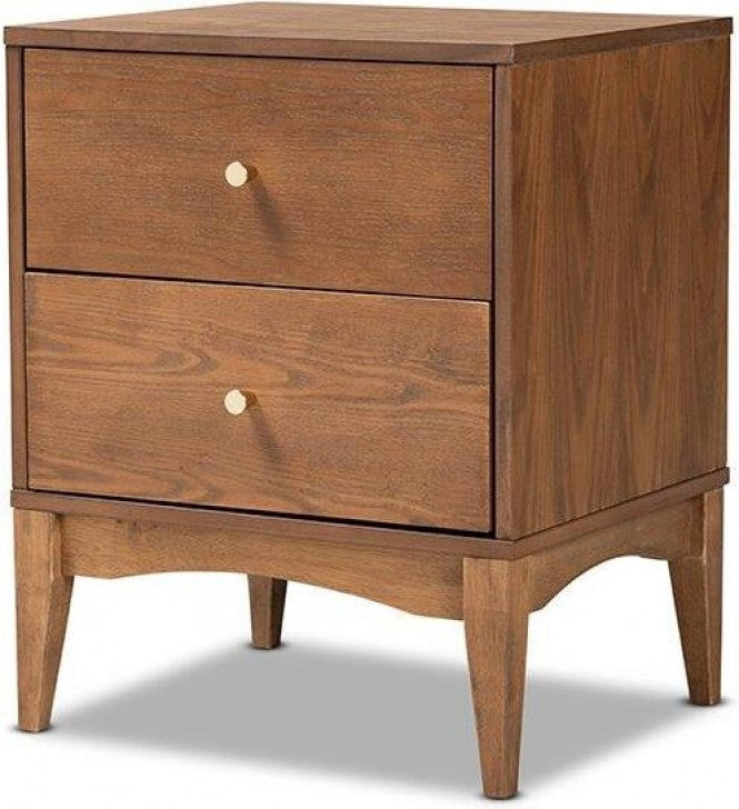 Baxton Studio Landis Mid-Century Modern Ash Walnut Finished Wood 2-Drawer Nightstand