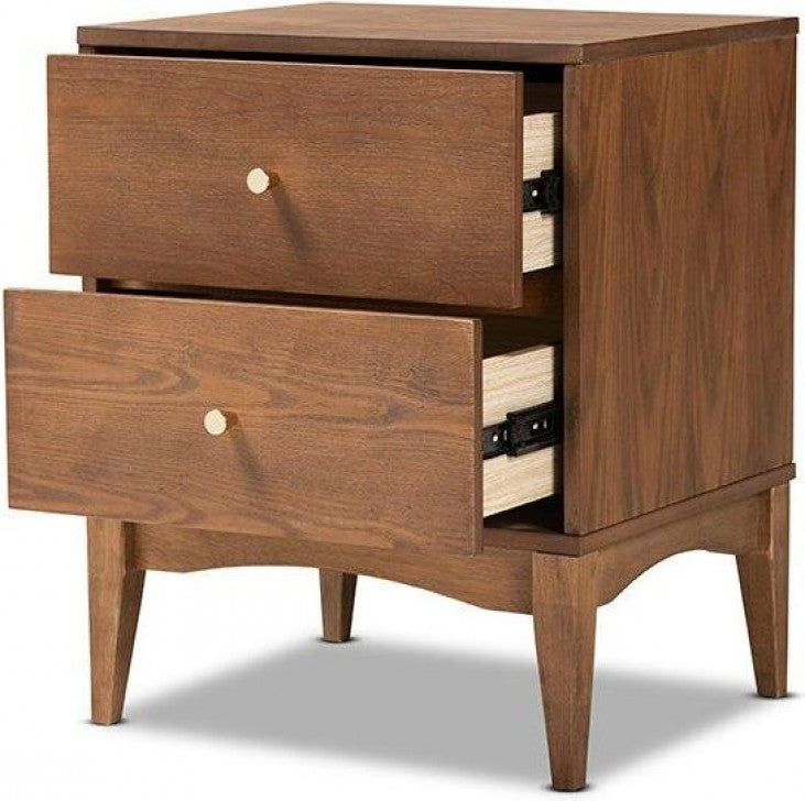 Baxton Studio Landis Mid-Century Modern Ash Walnut Finished Wood 2-Drawer Nightstand