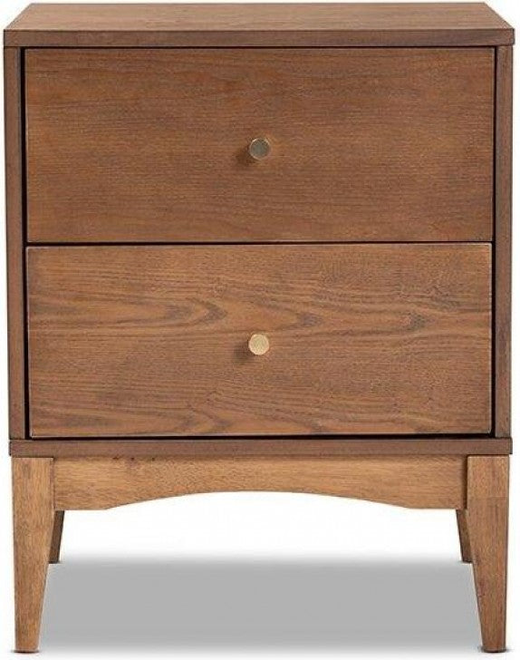 Baxton Studio Landis Mid-Century Modern Ash Walnut Finished Wood 2-Drawer Nightstand