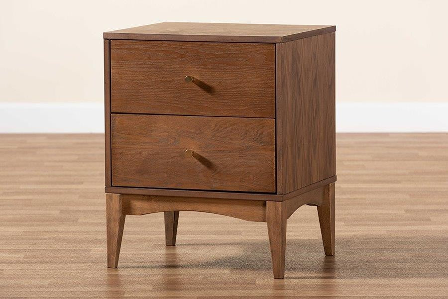 Baxton Studio Landis Mid-Century Modern Ash Walnut Finished Wood 2-Drawer Nightstand