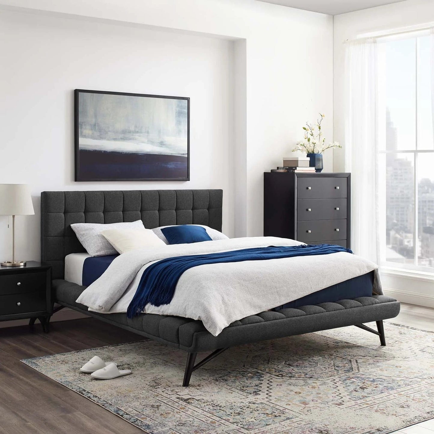 Modway Beds & Bed Frames Gray Julia Queen Biscuit Tufted Upholstered Fabric Platform Bed MOD-6007-GRY