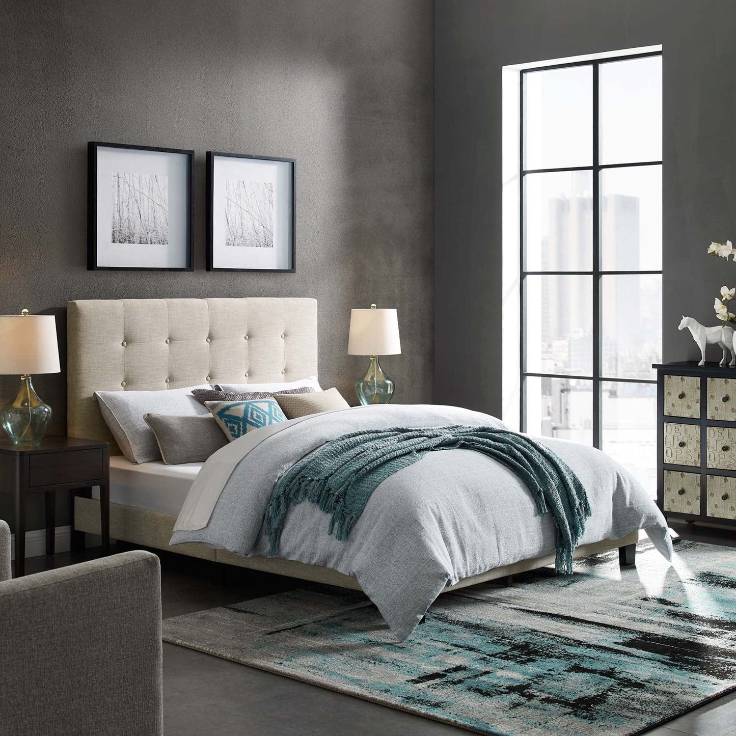 Modway Beds & Bed Frames Melanie Tufted Button Upholstered Fabric Platform Bed