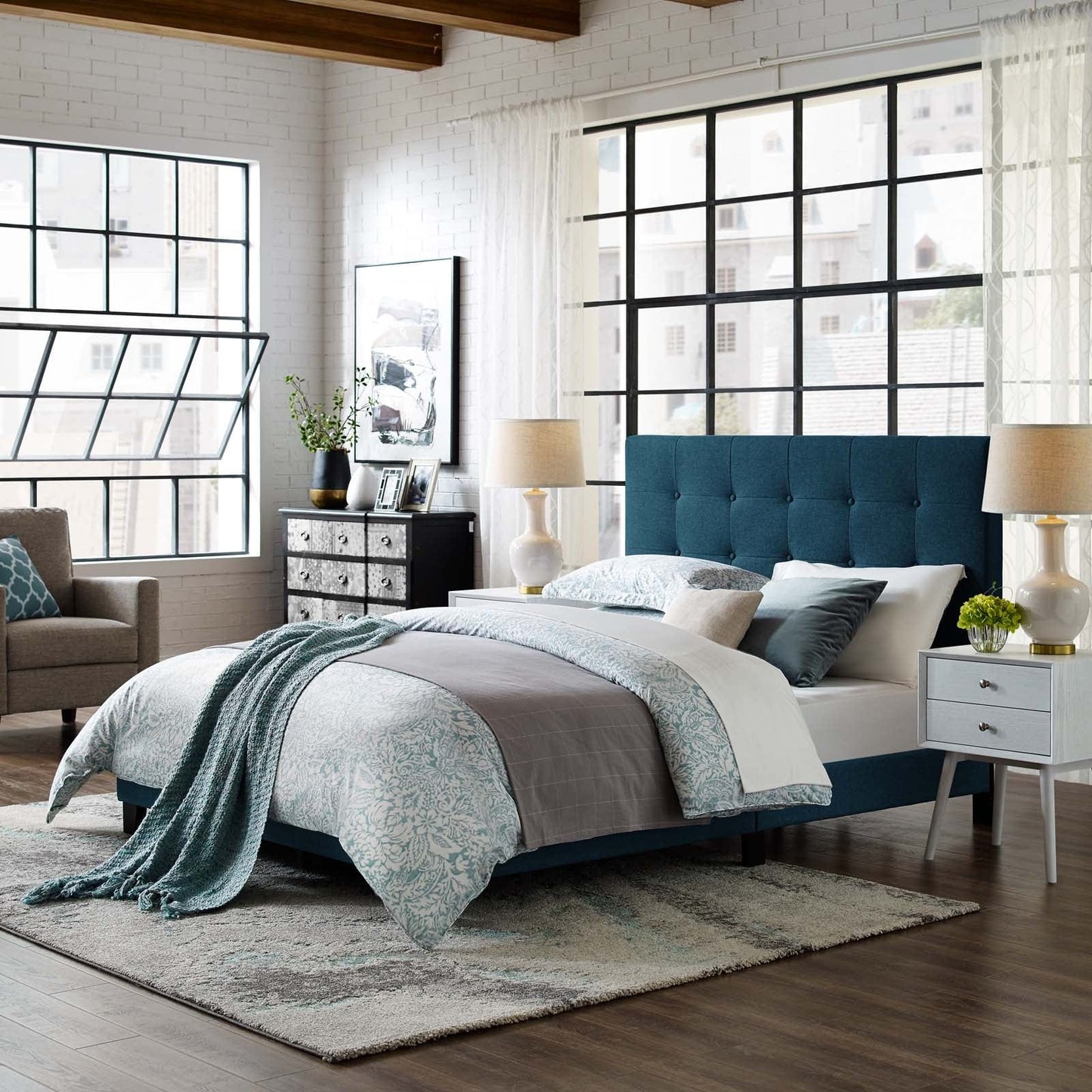 Modway Beds & Bed Frames Melanie Tufted Button Upholstered Fabric Platform Bed