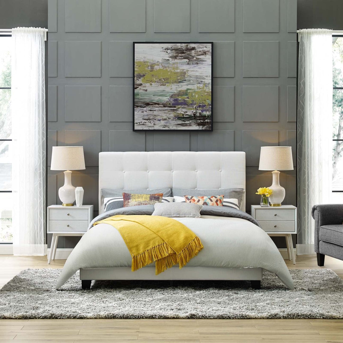 Modway Beds & Bed Frames Melanie Tufted Button Upholstered Fabric Platform Bed