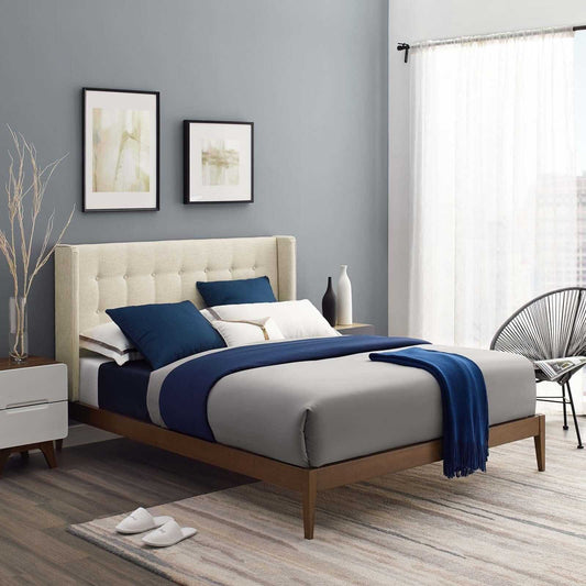 Modway Hadley Wingback Upholstered Polyester Fabric Platform Bed MOD-6003-BEI