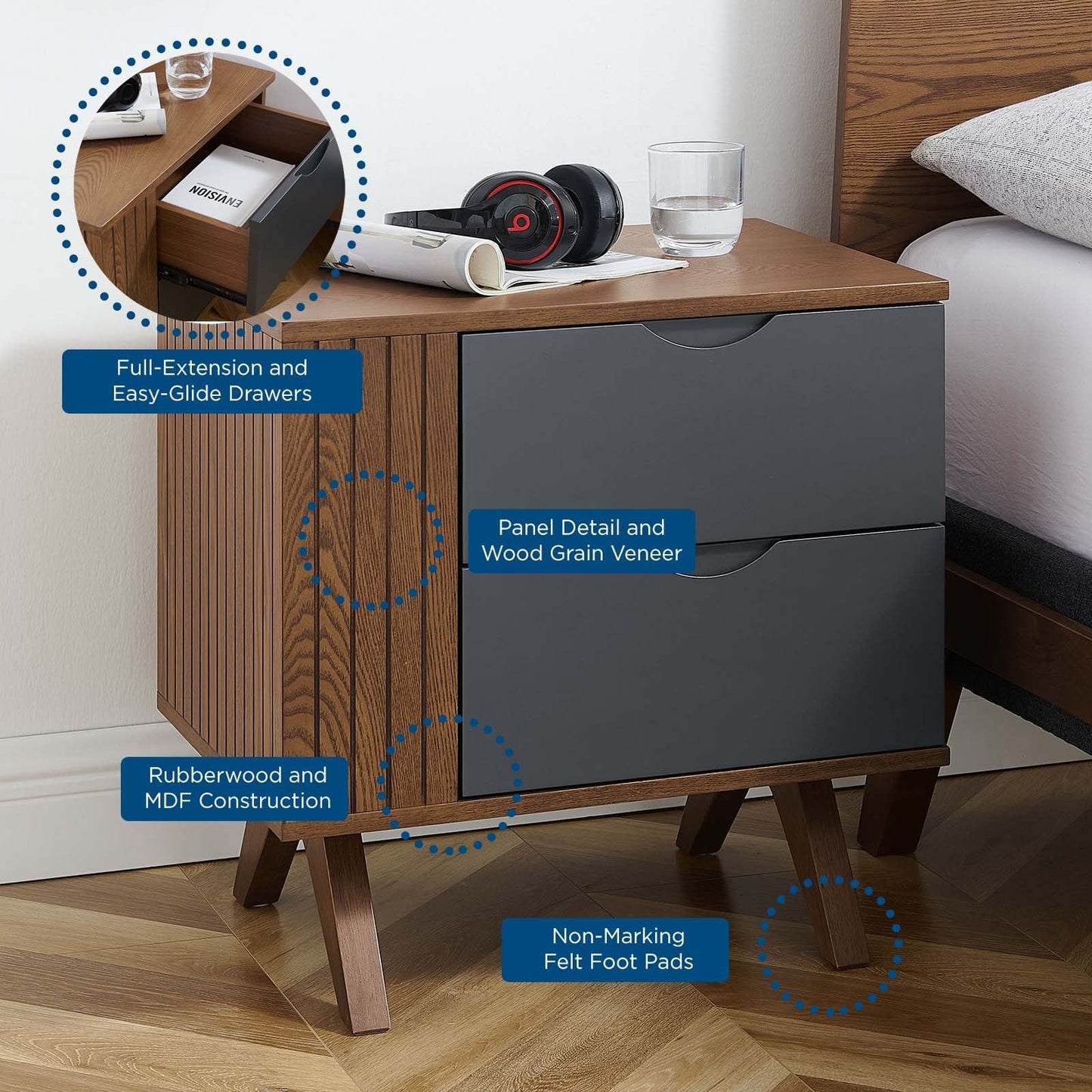 Modway Nightstands Dylan Nightstand by Modway MOD-6676-WAL-GRY