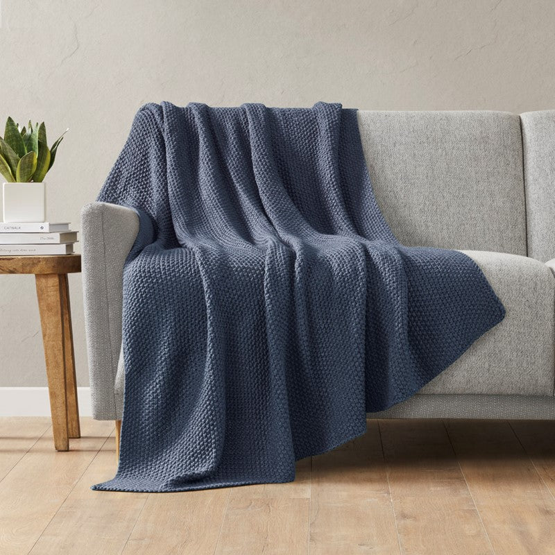 INK+IVY Bree Knit Throw Blanket - Indigo