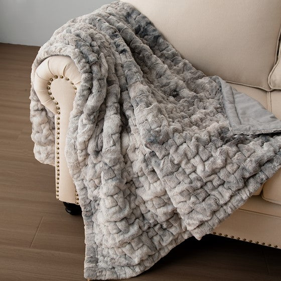 Ruched Faux Fur Throw Blanket