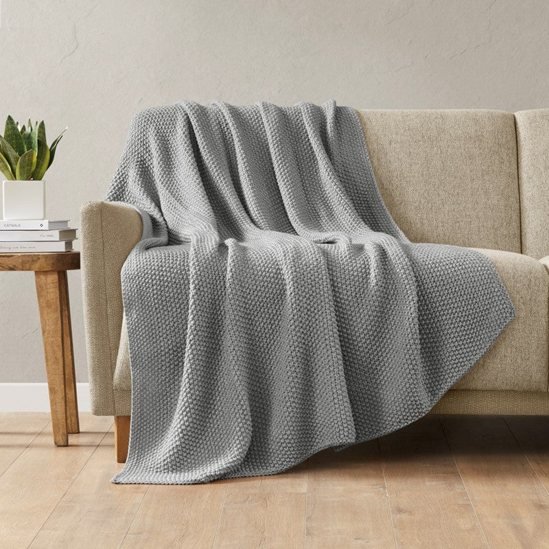INK+IVY Bree Knit Throw Blanket - Grey
