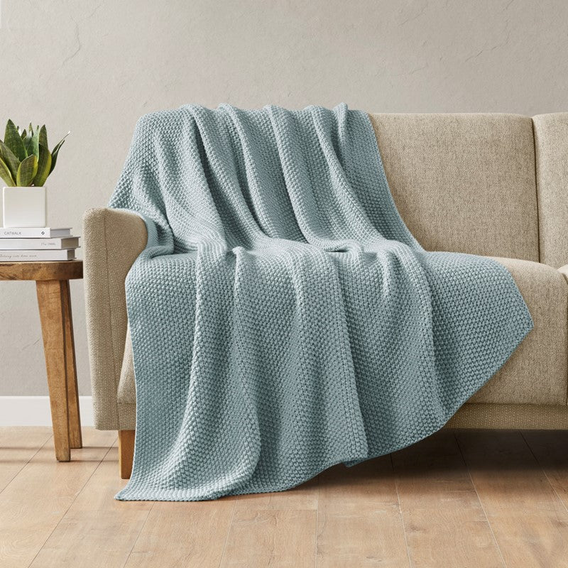 INK+IVY Bree Knit Throw Blanket - Light Blue