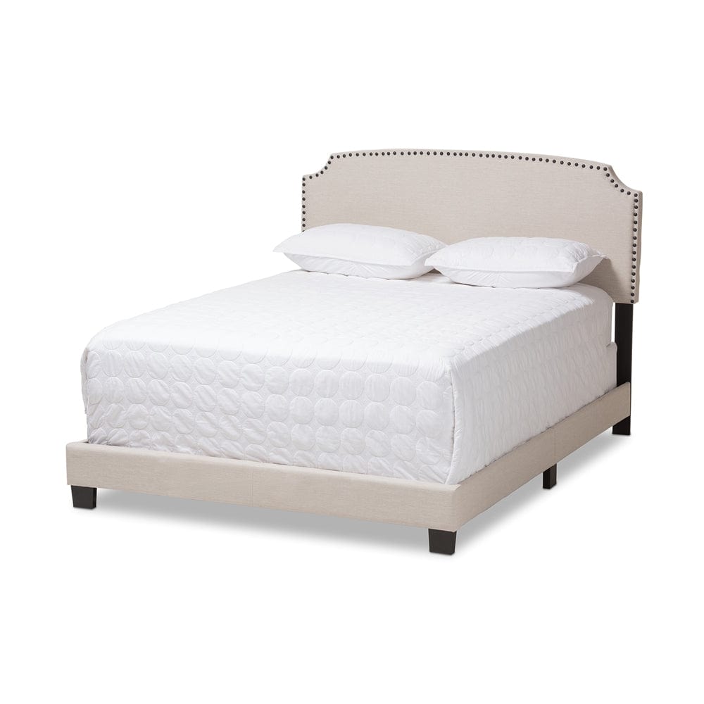 Baxton Studio Queen Odette Modern and Contemporary Light Beige Fabric Upholstered Bed