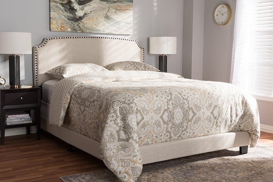 Baxton Studio Queen Odette Modern and Contemporary Light Beige Fabric Upholstered Bed