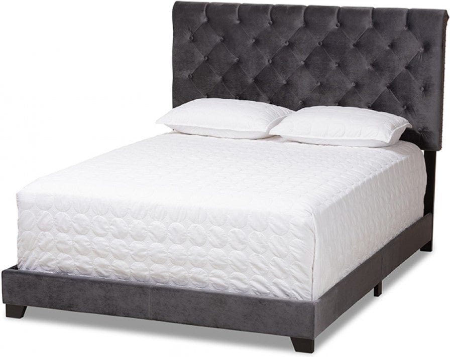 Baxton Studio Queen Candace Luxe and Glamour Dark Grey Velvet Upholstered Bed