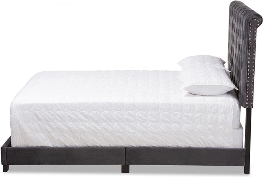 Baxton Studio Queen Candace Luxe and Glamour Dark Grey Velvet Upholstered Bed