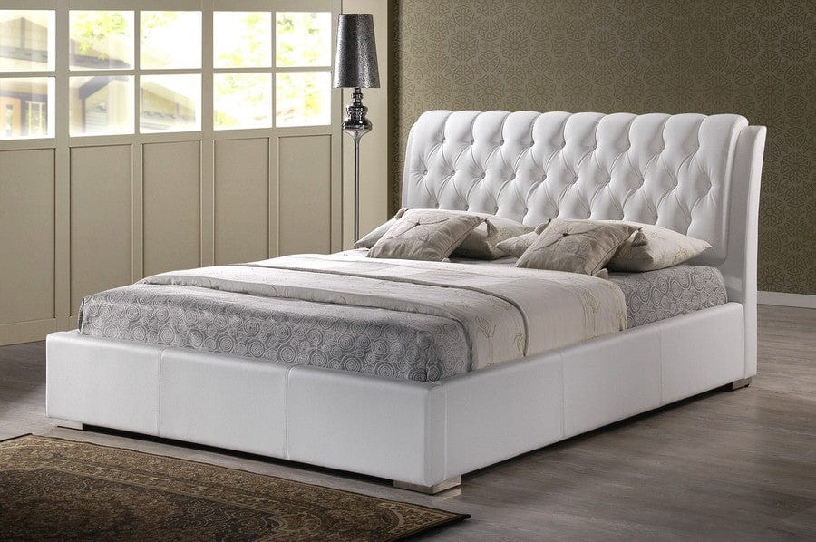Baxton Studio Queen Bianca White Modern Bed with Tufted Headboard