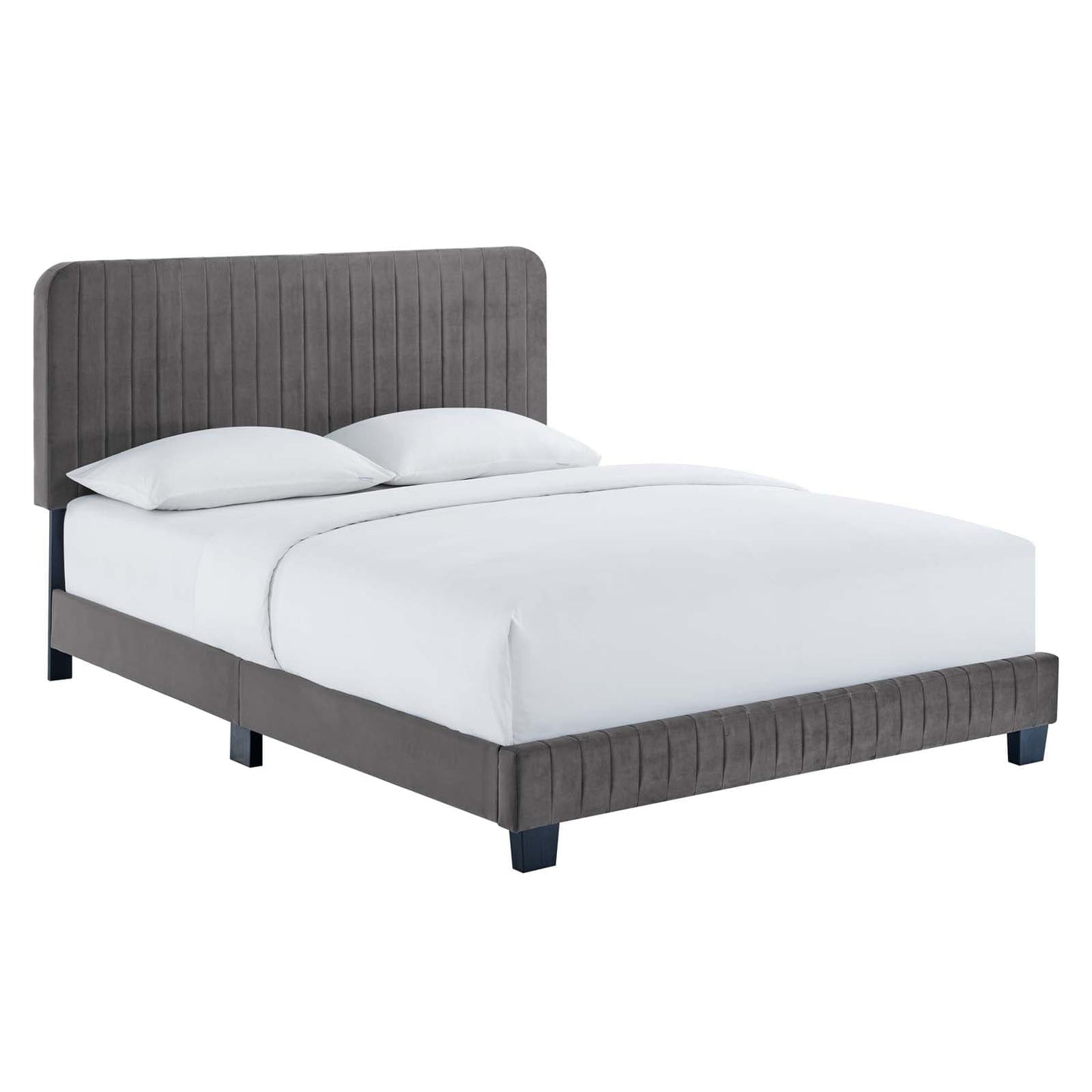 Gray King Celine Channel Tufted Performance Velvet Platform Bed by Modway