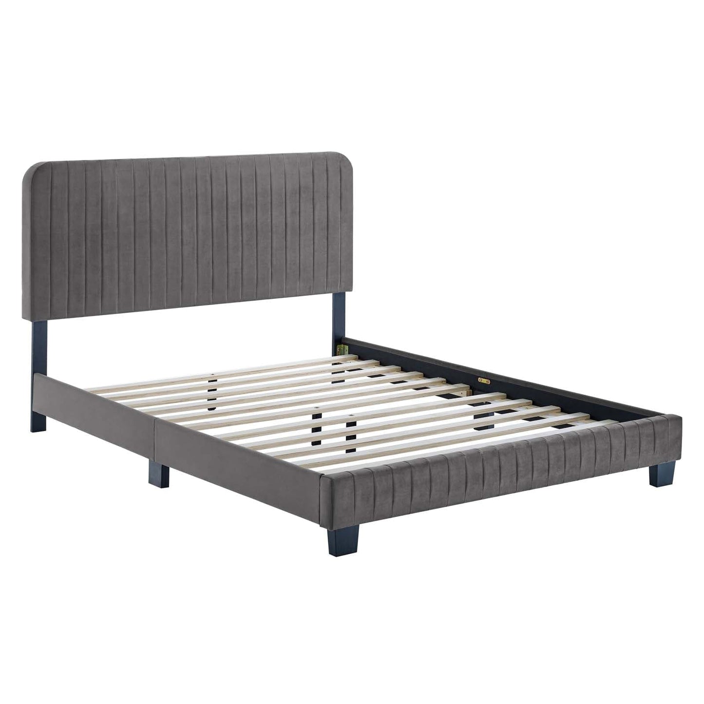 Gray King Celine Channel Tufted Performance Velvet Platform Bed by Modway