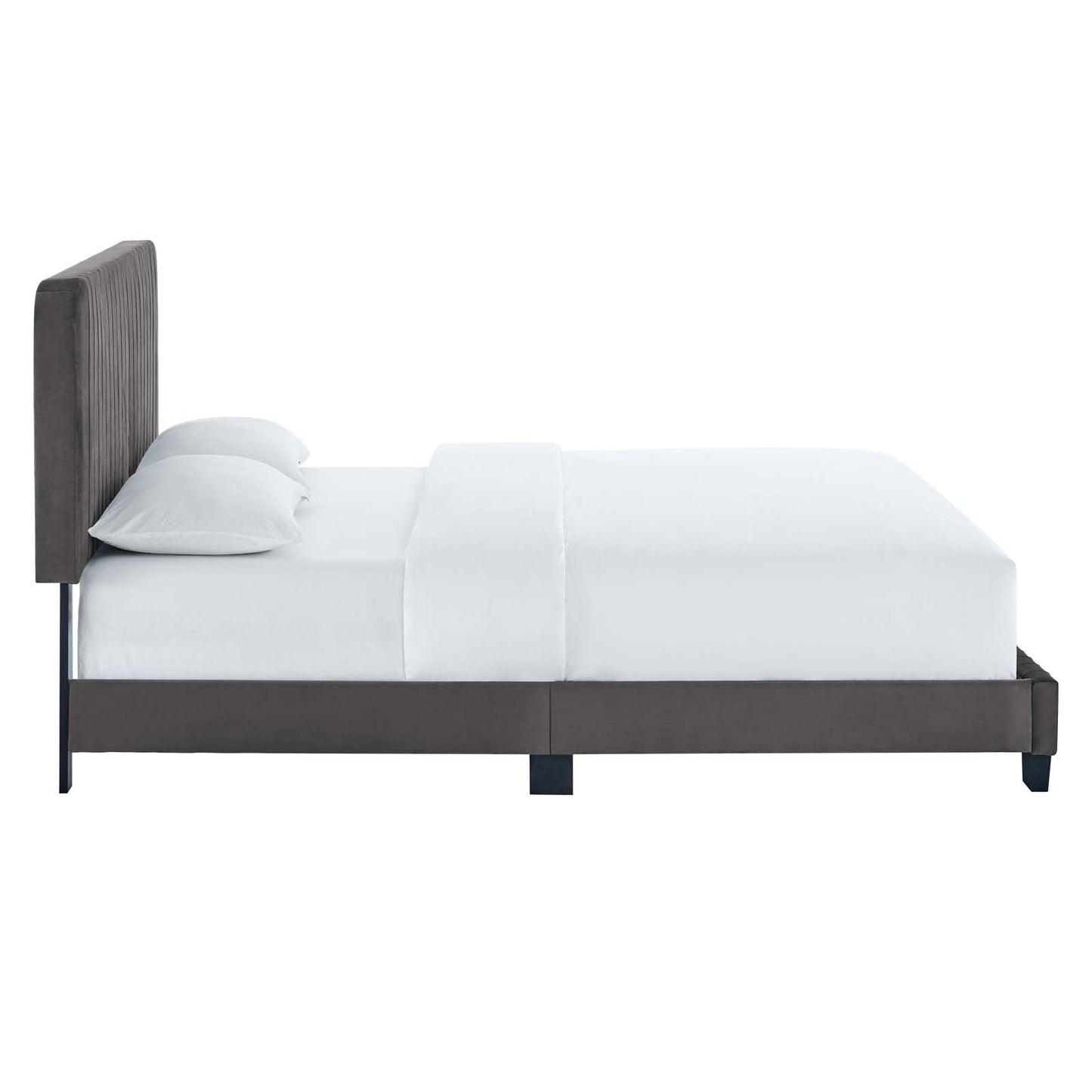 Gray King Celine Channel Tufted Performance Velvet Platform Bed by Modway