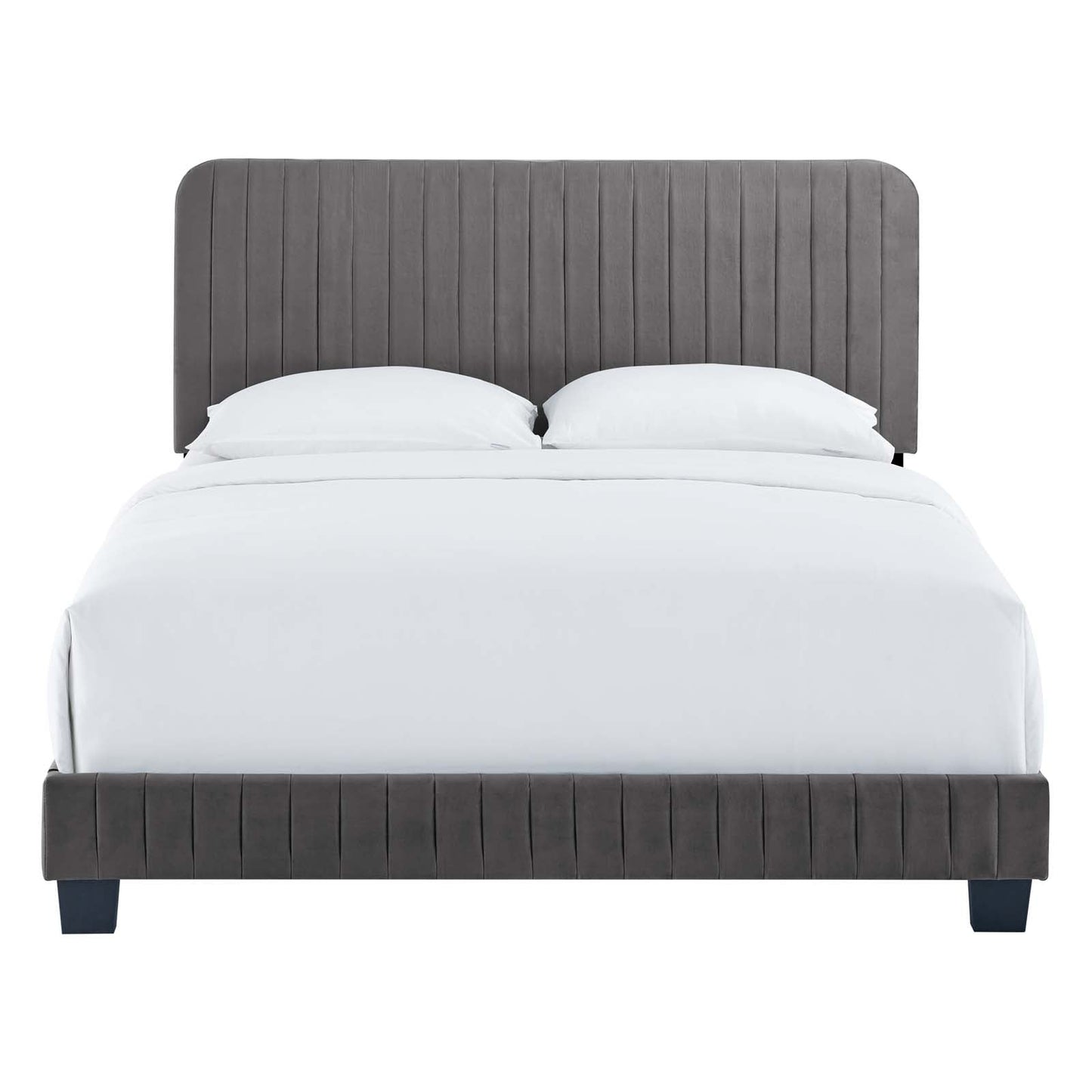 Gray King Celine Channel Tufted Performance Velvet Platform Bed by Modway