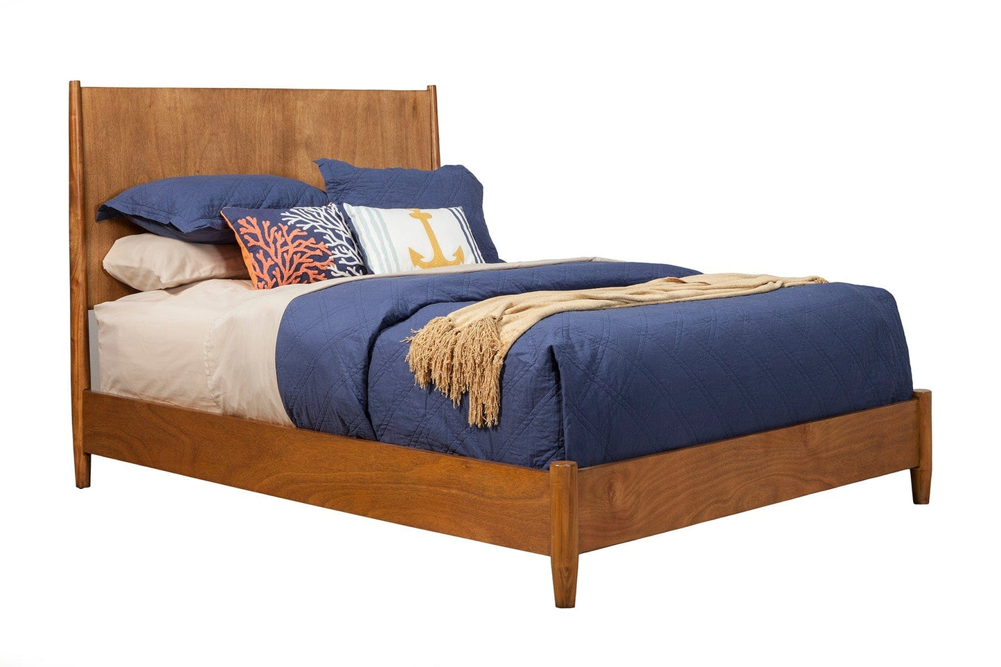 Alpine Furniture BED Flynn Mid Century Modern California King Panel Bed, Acorn 966-07CK
