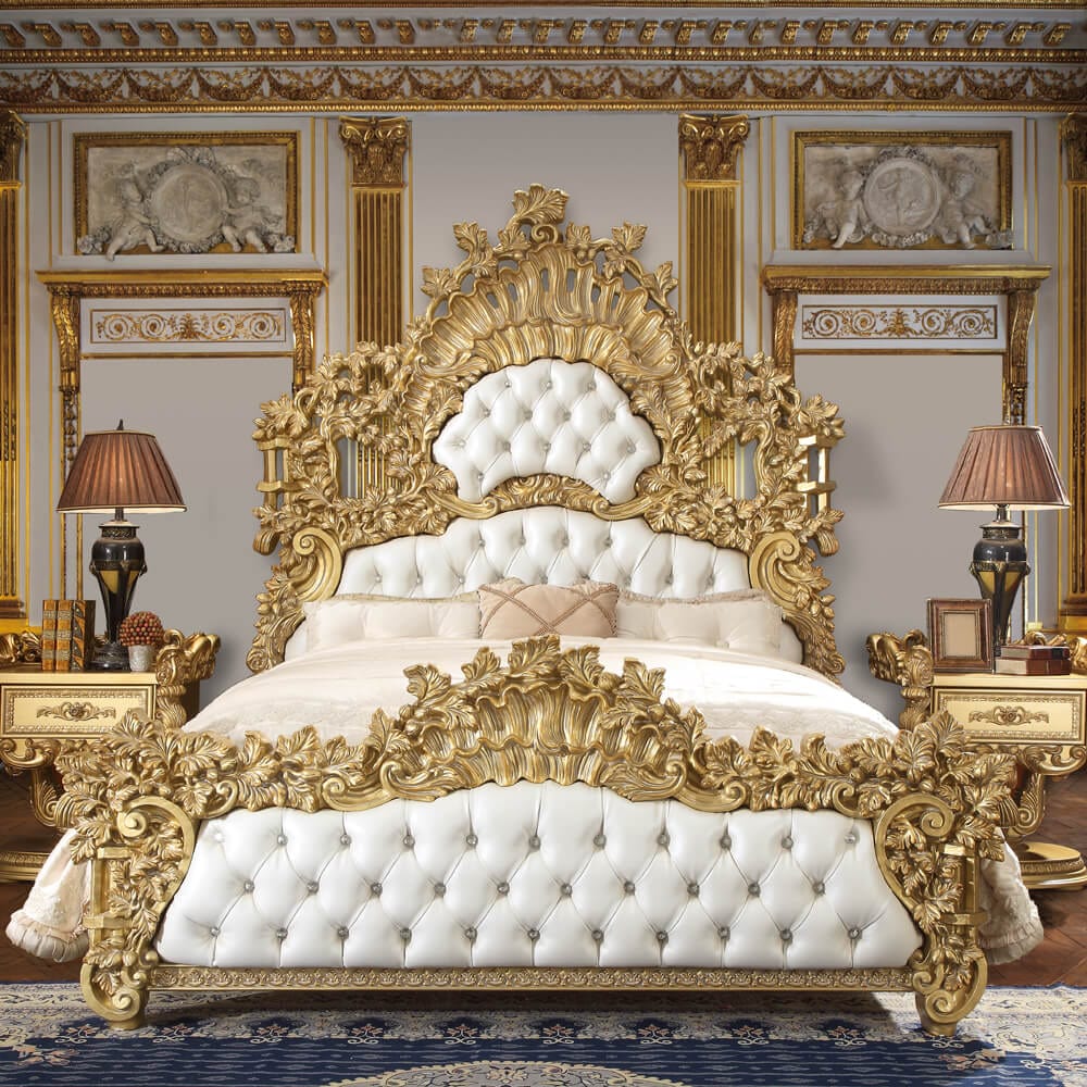 Homey Design CK BED Homey Design Luxury Metallic Gold and White California King Bed  HD-8086 - CK BED HD-CK8086
