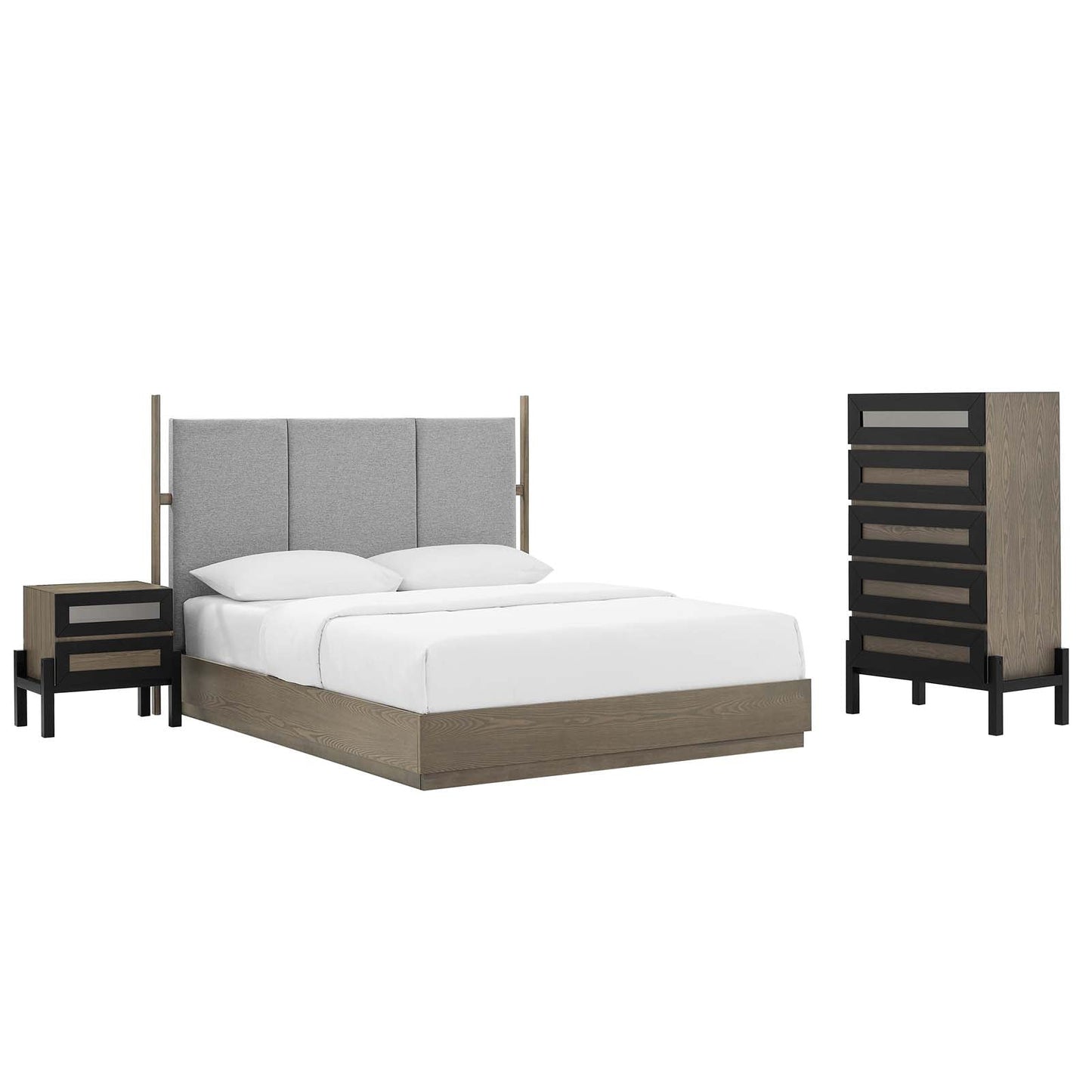 Modway Bedroom Furniture Sets Merritt 3 Piece Upholstered Queen Bedroom Set MOD-6955-OAK