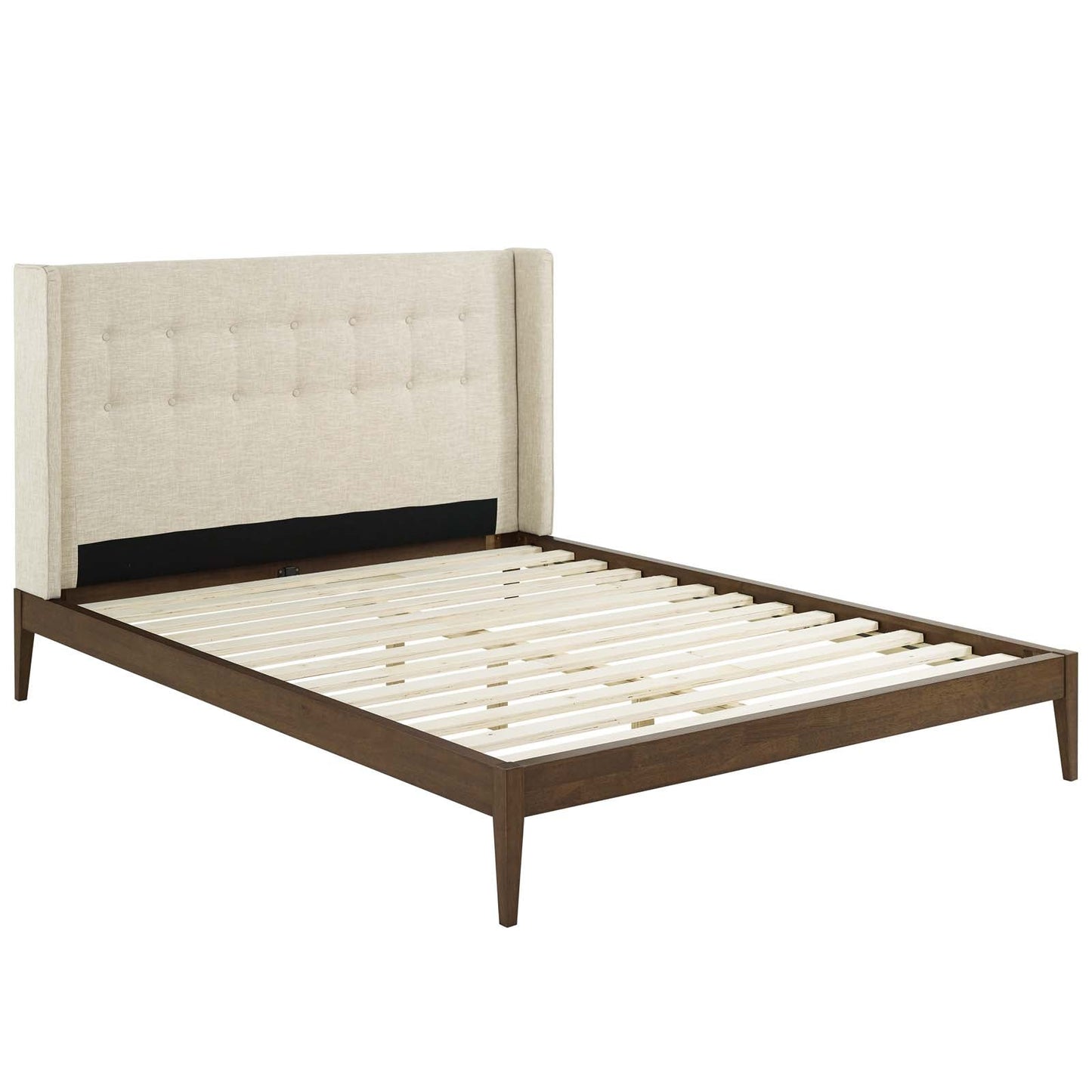 Modway Hadley Wingback Upholstered Polyester Fabric Platform Bed MOD-6003-BEI