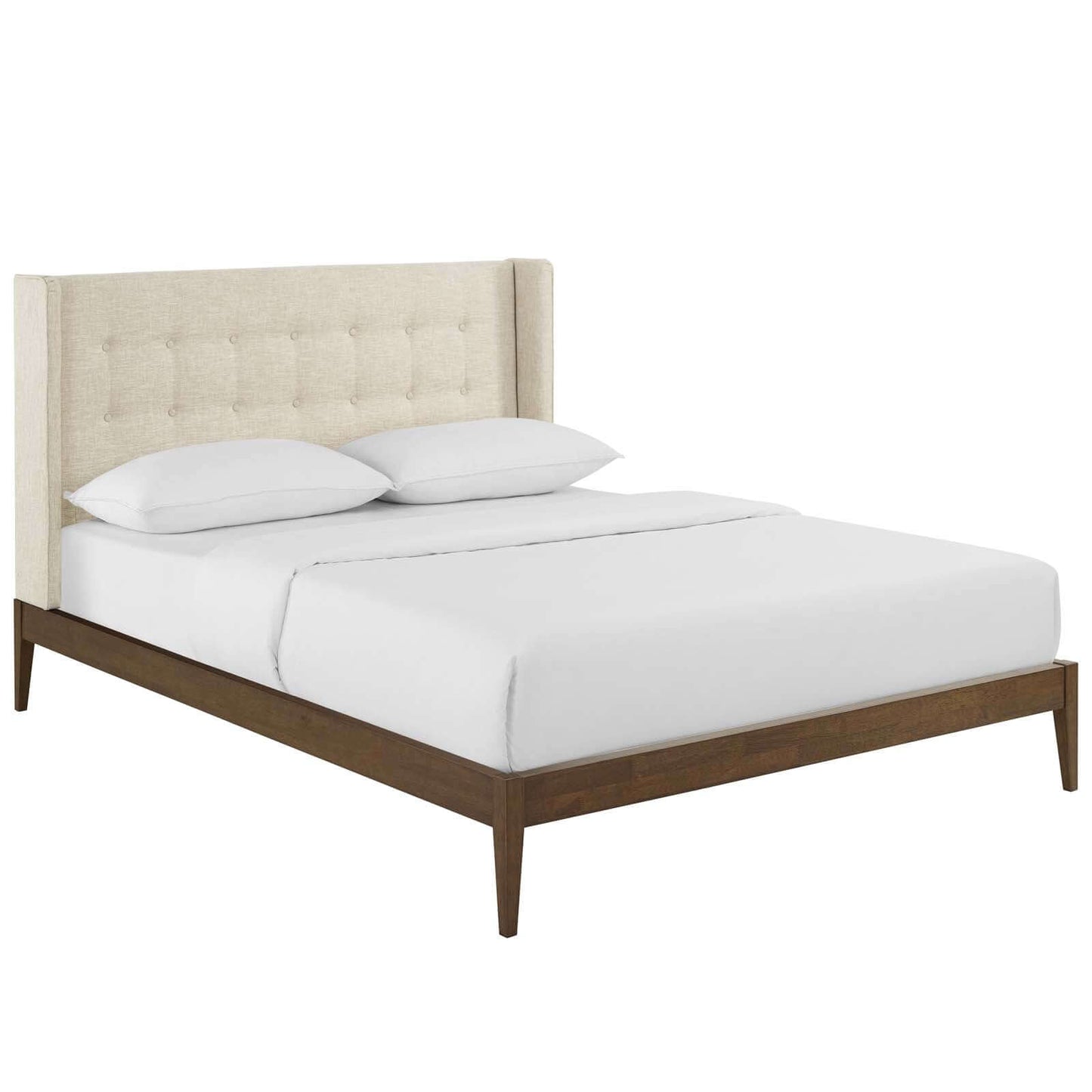 Modway Hadley Wingback Upholstered Polyester Fabric Platform Bed MOD-6003-BEI
